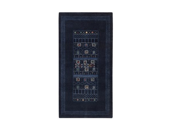 2'4"x4'7" Midnight Blue, Lori Buft Gabbeh with Small Animal Figurines, Modern, Soft Wool, Hand Knotted, Thick and Plush, Short Runner, Oriental Rug HR92649