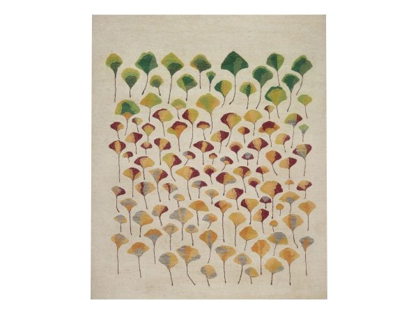 7'10"x9'7" Parchment White, Modern, Lori Buft Gabbeh with Acorns Design, Hand Knotted, Soft Pile, Thick and Plush, Pure Wool, Oriental Rug HR92650