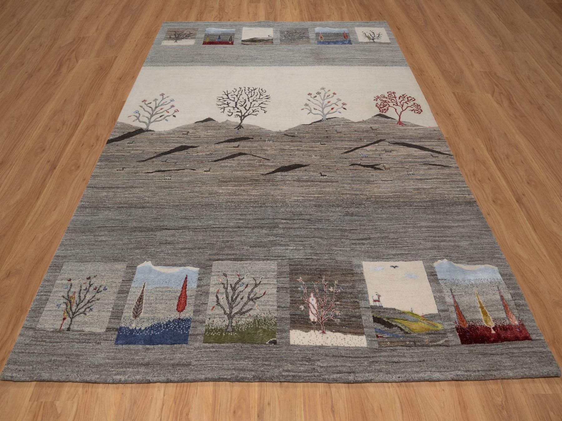 8'2"x10' Dove Gray, Modern, Lori Buft Gabbeh with Scenery Design, Small Animal Figurines, Hand Knotted, Soft Pile, Thick and Plush, Pure Wool, Oriental Rug HR92652 - Image 2