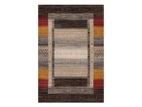 5'4"x8' Chocolate Brown, Modern, Lori Buft Gabbeh with Small Animal and Human Figurines, Thick and Plush, Pure Wool, Hand Knotted, Oriental Rug HR92658