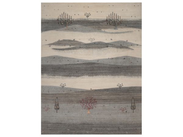 9'10"x13' Dove Gray, Modern, Lori Buft Gabbeh with Scenery Design, Small Animal Figurines, Hand Knotted, Soft Pile, Thick and Plush, Pure Wool, Oriental Rug HR92659