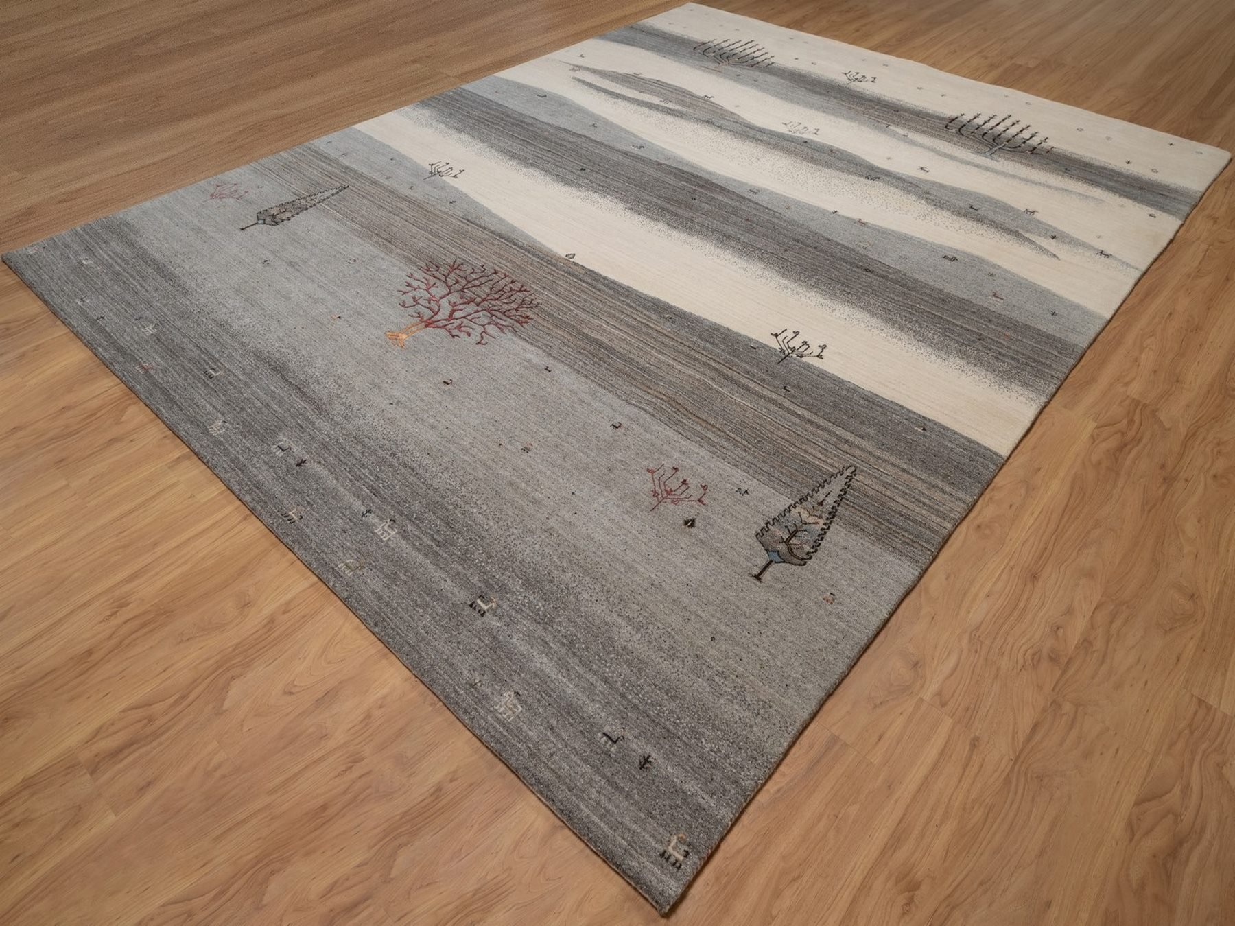 9'10"x13' Dove Gray, Modern, Lori Buft Gabbeh with Scenery Design, Small Animal Figurines, Hand Knotted, Soft Pile, Thick and Plush, Pure Wool, Oriental Rug HR92659 - Image 3