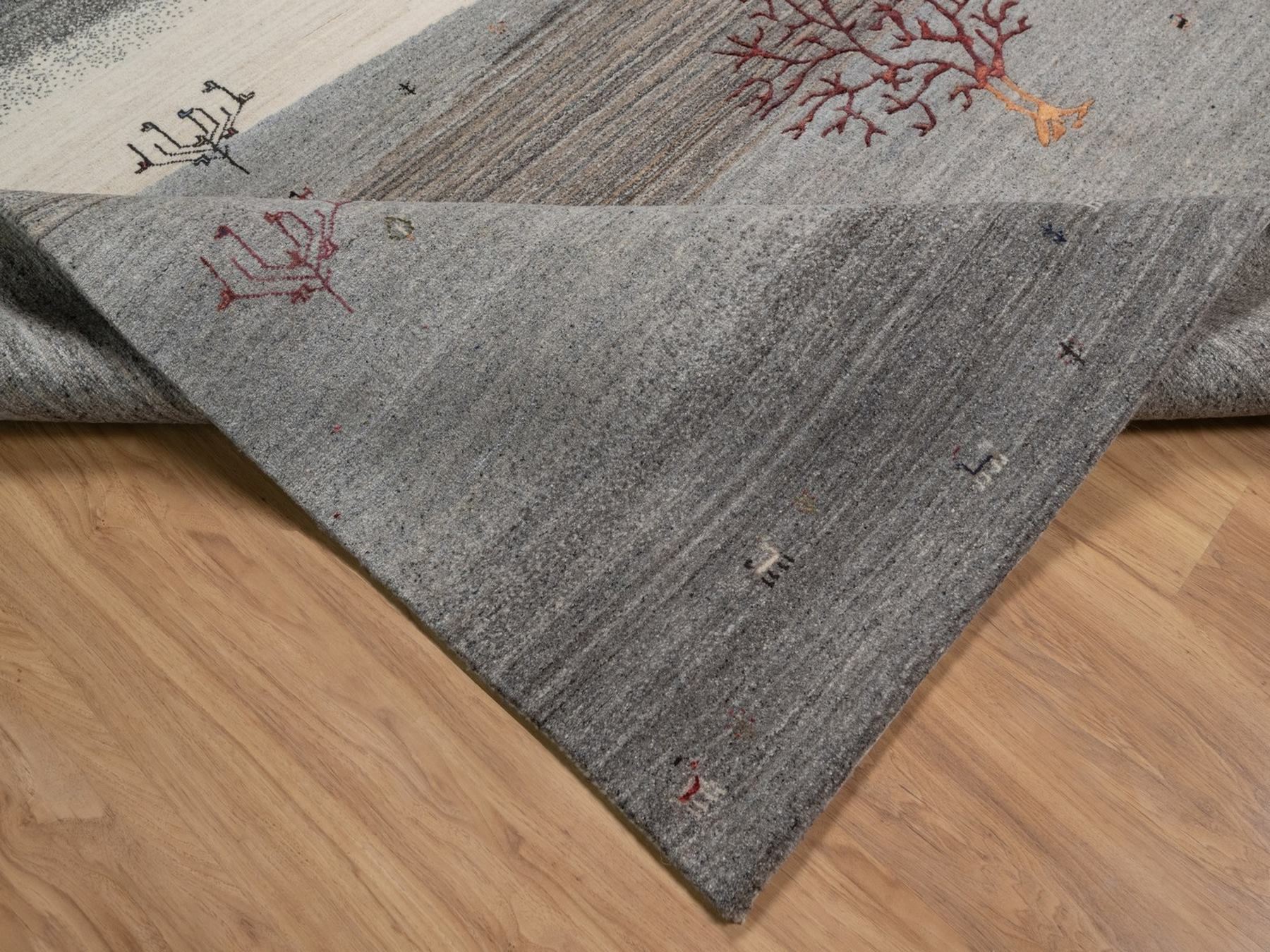 9'10"x13' Dove Gray, Modern, Lori Buft Gabbeh with Scenery Design, Small Animal Figurines, Hand Knotted, Soft Pile, Thick and Plush, Pure Wool, Oriental Rug HR92659 - Image 6