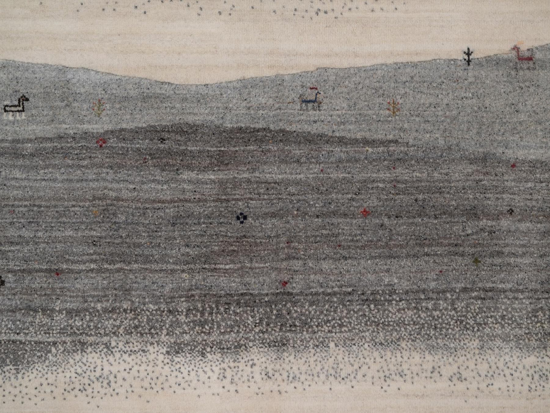 9'10"x13' Dove Gray, Modern, Lori Buft Gabbeh with Scenery Design, Small Animal Figurines, Hand Knotted, Soft Pile, Thick and Plush, Pure Wool, Oriental Rug HR92659 - Image 8