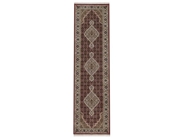2'7"x9'10" Rhubarb Red, Tabriz Mahi with Fish Medallions Design, 100% Wool, Hand Knotted, 175 KPSI, Runner, Oriental Rug HR92660