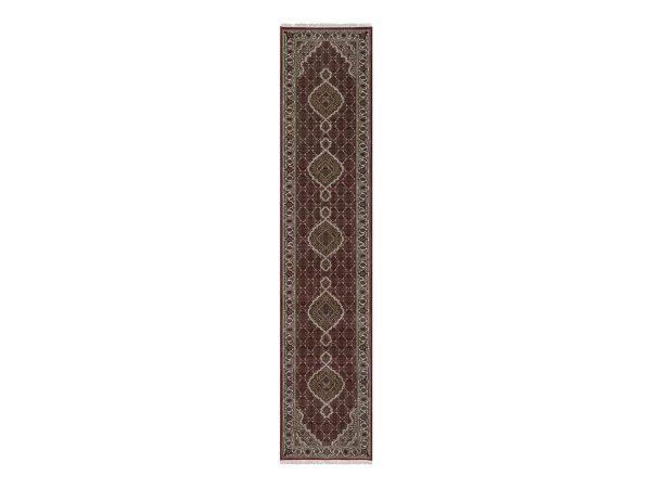 2'9"x13'2" Rhubarb Red, Hand Knotted, Tabriz Mahi with Fish Medallions Design, 100% Wool, 175 KPSI, Runner, Oriental Rug HR92661