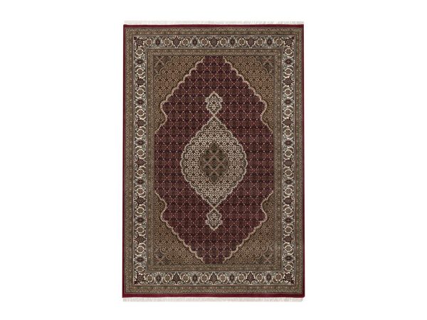 6'x9'2" Rhubarb Red, Tabriz Mahi with Fish Medallion Design, 100% Wool, Hand Knotted, 175 KPSI, Oriental Rug HR92666