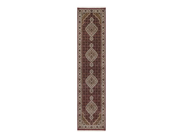 2'8"x11'9" Rhubarb Red, Tabriz Mahi with Fish Medallions Design, Hand Knotted, 100% Wool, 175 KPSI, Runner, Oriental Rug HR92667