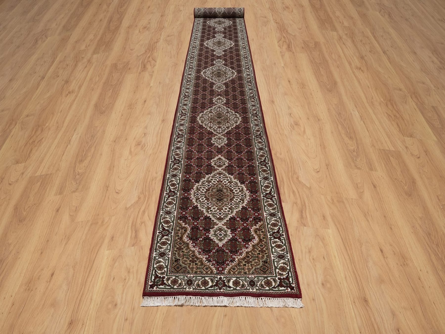 2'8"x20'2" Rhubarb Red, Tabriz Mahi with Fish Medallions Design, 100% Wool, Hand Knotted, 175 KPSI, XL Runner, Oriental Rug HR92668 - Image 2