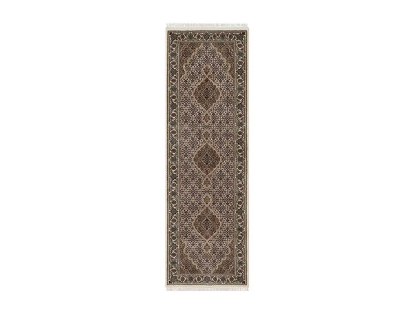 2'8"x8'4" Pearl White, Tabriz Mahi with Fish Medallions Design, 100% Wool, Hand Knotted, 175 KPSI, Runner, Oriental Rug HR92669