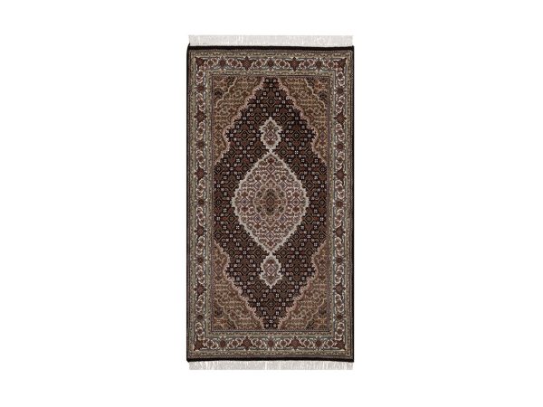 2'9"x5'3" Midnight Black, Hand Knotted, Tabriz Mahi with Fish Medallion Design, 100% Wool, 175 KPSI, Oriental Rug HR92672