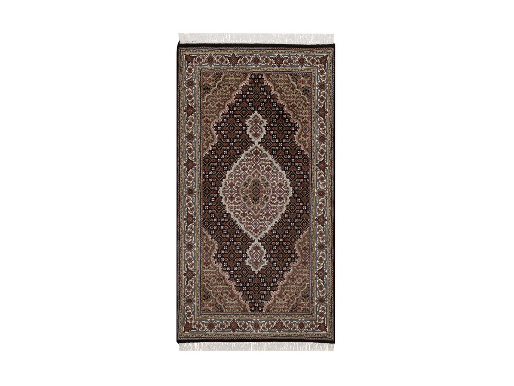 2'9"x5'3" Midnight Black, Hand Knotted, Tabriz Mahi with Fish Medallion Design, 100% Wool, 175 KPSI, Oriental Rug HR92672