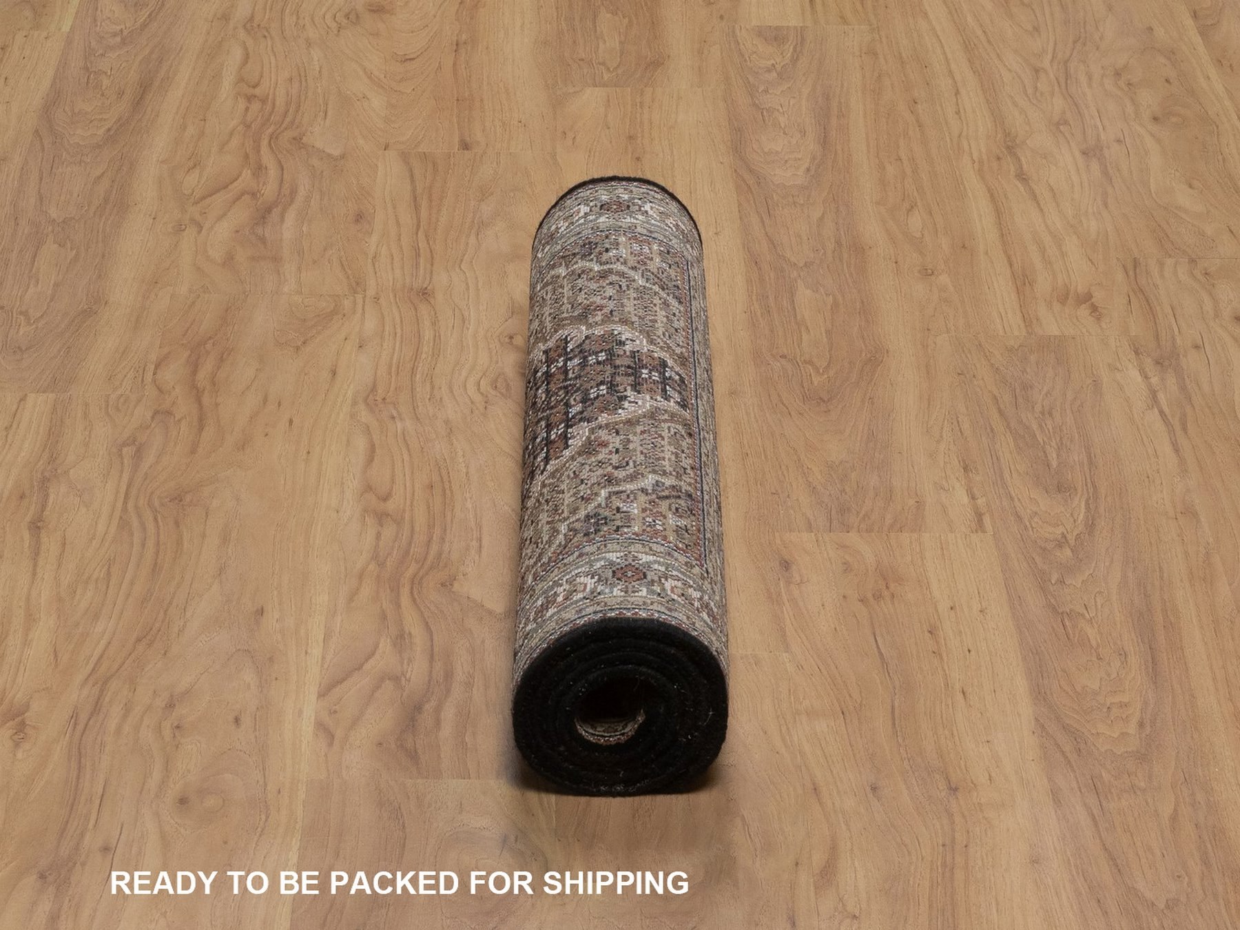2'9"x5'3" Midnight Black, Hand Knotted, Tabriz Mahi with Fish Medallion Design, 100% Wool, 175 KPSI, Oriental Rug HR92672 - Image 6