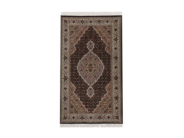 3'x5'2" Midnight Black, Tabriz Mahi with Fish Medallion Design, Hand Knotted, 100% Wool, 175 KPSI, Oriental Rug HR92673
