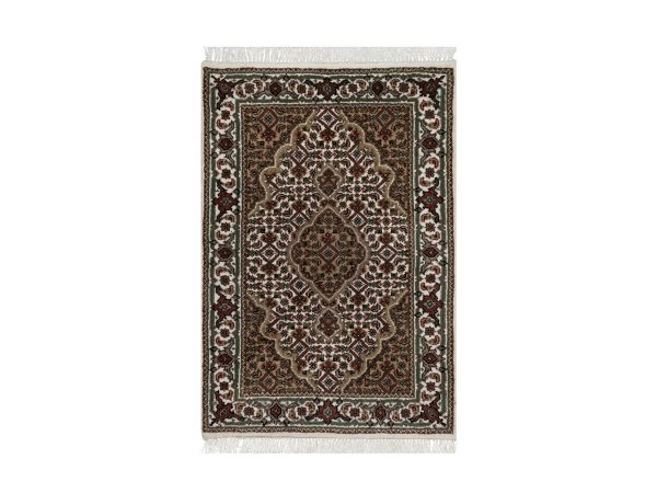 2'1"x3'1" Pearl White, Tabriz Mahi with Fish Medallion Design, 100% Wool, Hand Knotted, 175 KPSI, Mat, Sample, Oriental Rug HR92682