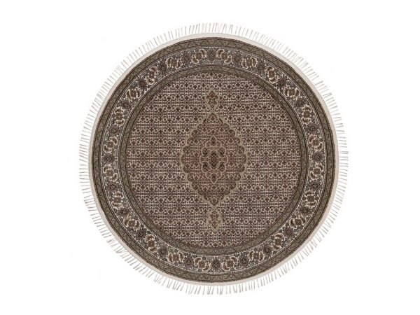 6'x6' Pearl White, Tabriz Mahi with Fish Medallion Design, Hand Knotted, 100% Wool, 175 KPSI, Round, Oriental Rug HR92686