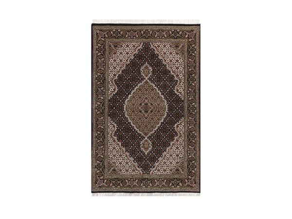 4'x6' Midnight Black, Tabriz Mahi with Fish Medallion Design, Hand Knotted, 100% Wool, 175 KPSI, Oriental Rug HR92688