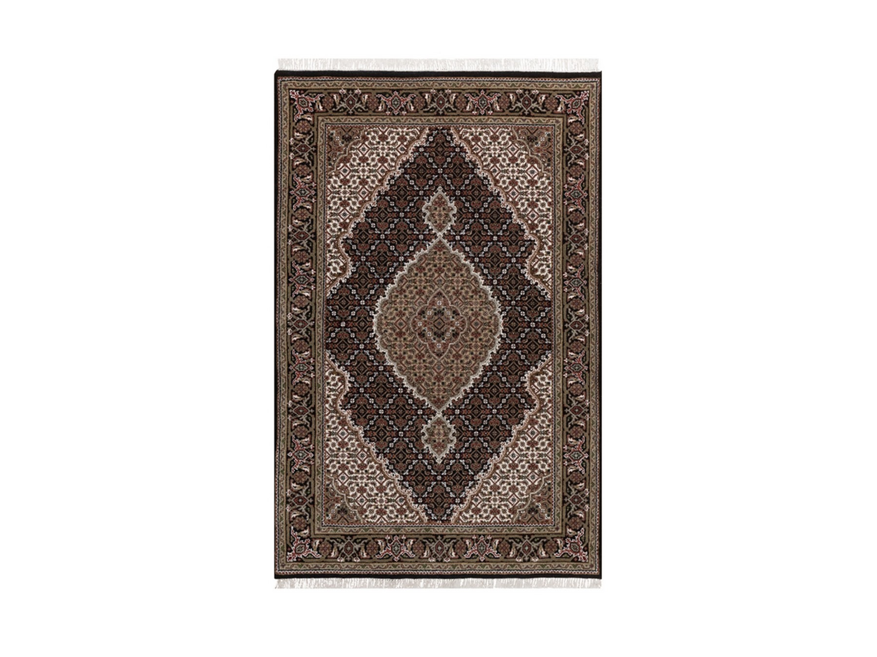 4'x6' Midnight Black, Tabriz Mahi with Fish Medallion Design, Hand Knotted, 100% Wool, 175 KPSI, Oriental Rug HR92688