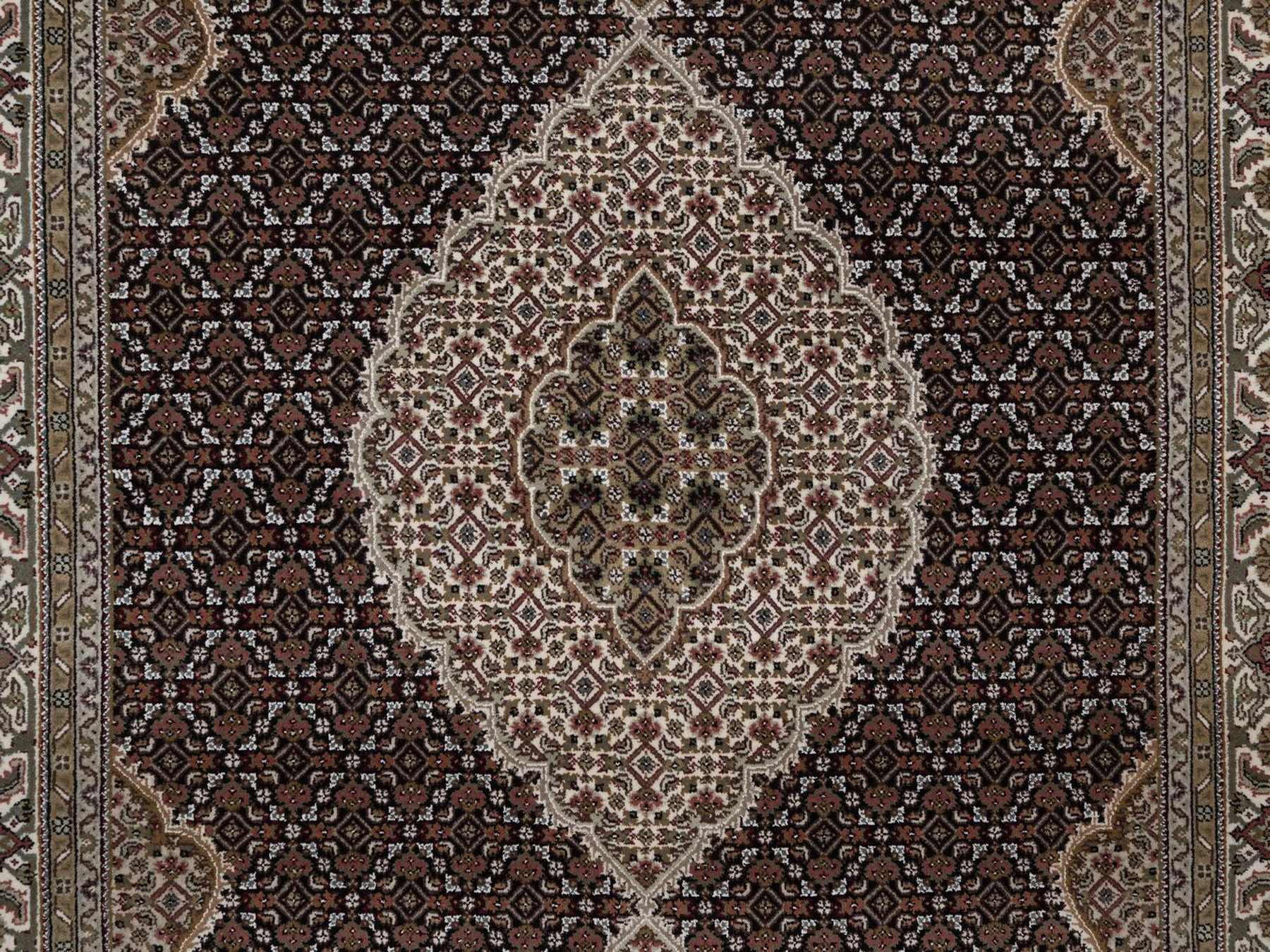 6'1"x8'10" Midnight Black, Tabriz Mahi with Fish Medallion Design, 175 KPSI, Hand Knotted, 100% Wool, Oriental Rug HR92692 - Image 7