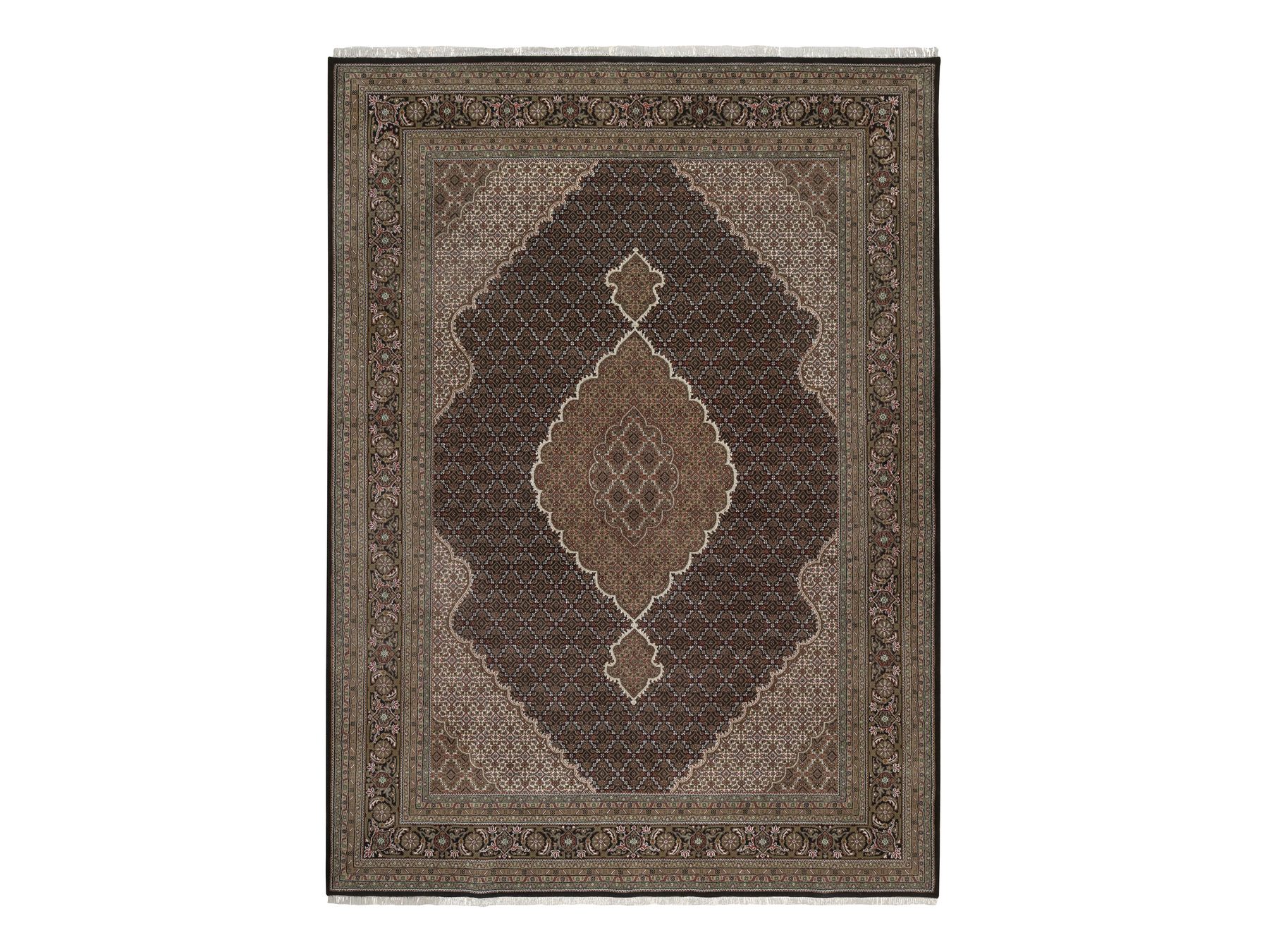 8'9"x12' Midnight Black, Tabriz Mahi with Fish Medallion Design, 100% Wool, Hand Knotted, 175 KPSI, Oriental Rug HR92696