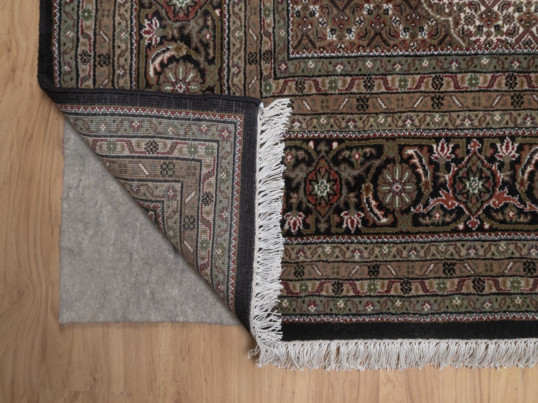 8'9"x12' Midnight Black, Tabriz Mahi with Fish Medallion Design, 100% Wool, Hand Knotted, 175 KPSI, Oriental Rug HR92696 - Image 4