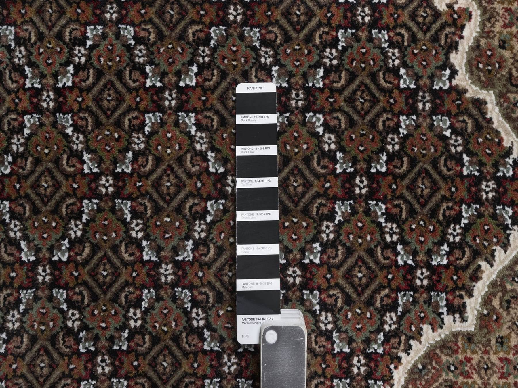 8'9"x12' Midnight Black, Tabriz Mahi with Fish Medallion Design, 100% Wool, Hand Knotted, 175 KPSI, Oriental Rug HR92696 - Image 7