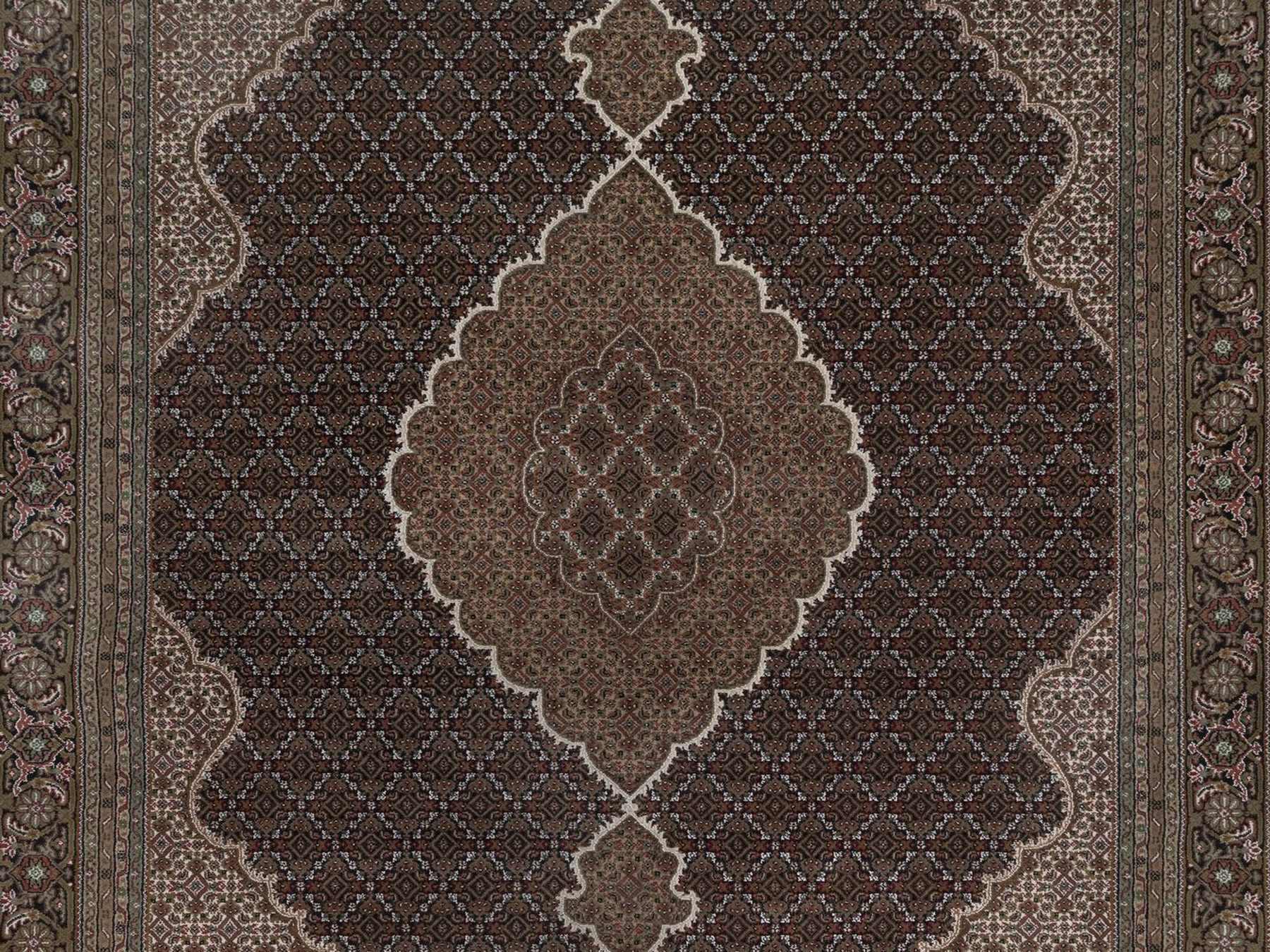 8'9"x12' Midnight Black, Tabriz Mahi with Fish Medallion Design, 100% Wool, Hand Knotted, 175 KPSI, Oriental Rug HR92696 - Image 8