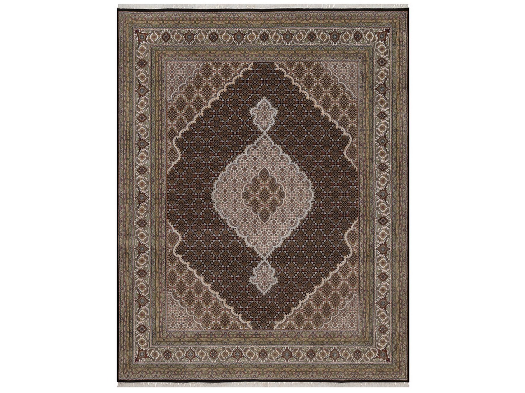 8'x10'2" Midnight Black, 175 KPSI, Tabriz Mahi with Fish Medallion Design, Hand Knotted, 100% Wool, Oriental Rug HR92698