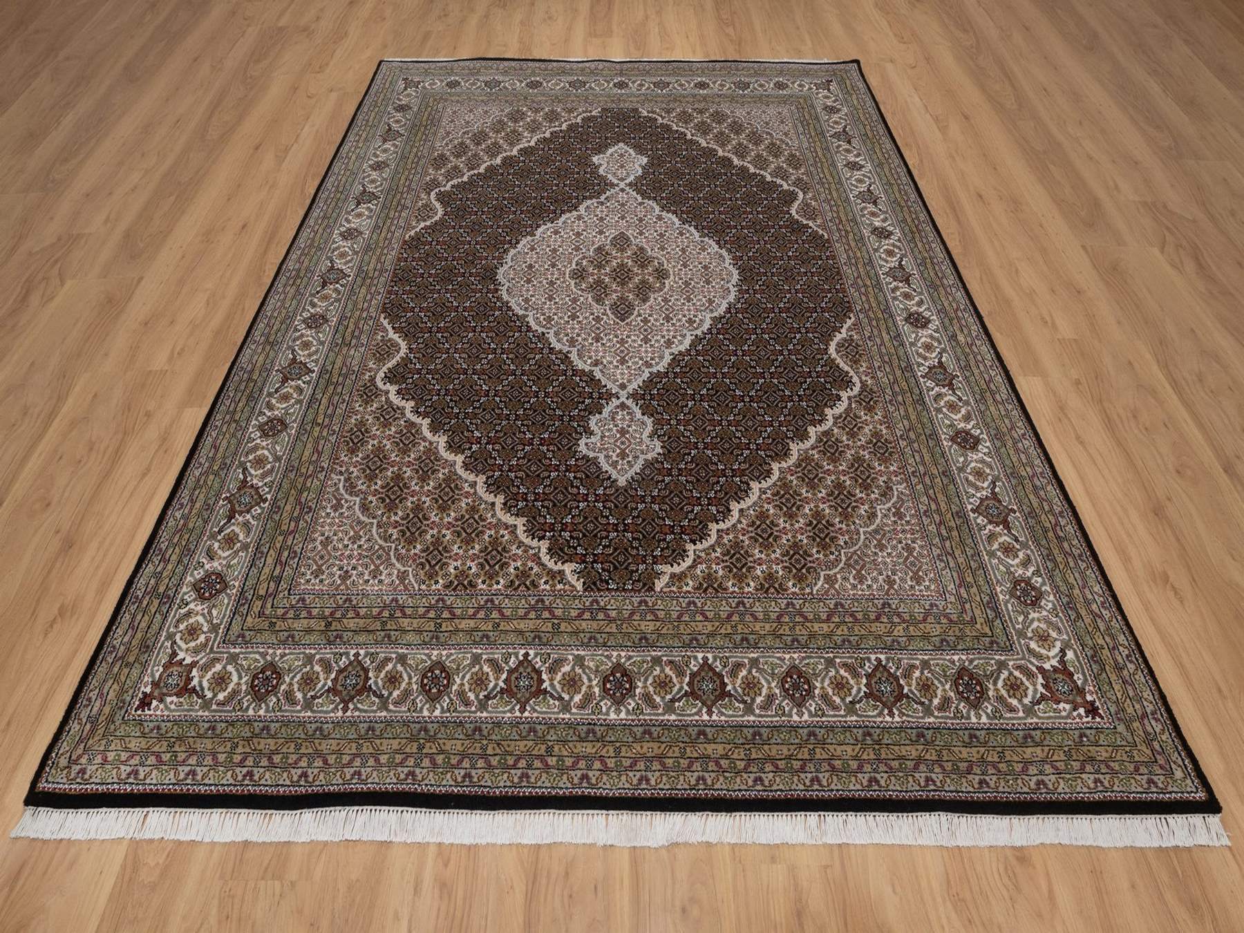 8'x10'2" Midnight Black, 175 KPSI, Tabriz Mahi with Fish Medallion Design, Hand Knotted, 100% Wool, Oriental Rug HR92698 - Image 2