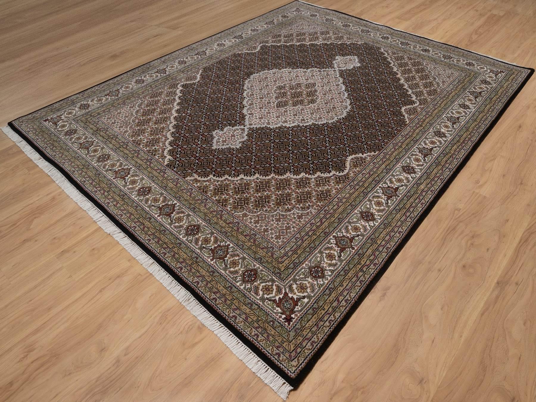 8'x10'2" Midnight Black, 175 KPSI, Tabriz Mahi with Fish Medallion Design, Hand Knotted, 100% Wool, Oriental Rug HR92698 - Image 3