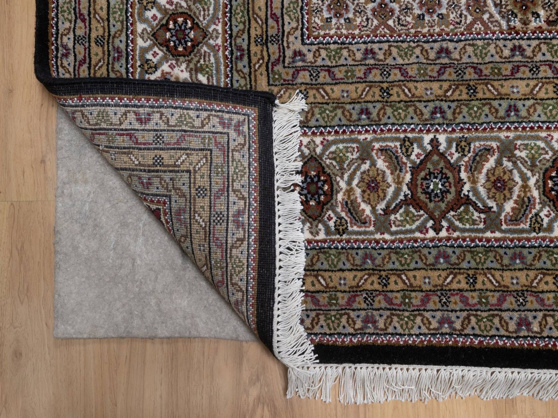 8'x10'2" Midnight Black, 175 KPSI, Tabriz Mahi with Fish Medallion Design, Hand Knotted, 100% Wool, Oriental Rug HR92698 - Image 4