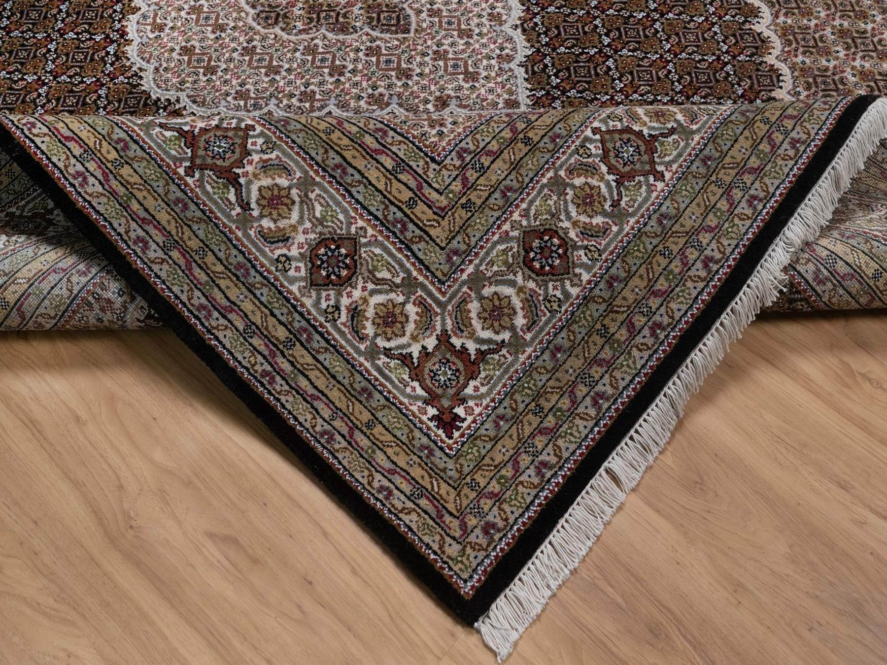 8'x10'2" Midnight Black, 175 KPSI, Tabriz Mahi with Fish Medallion Design, Hand Knotted, 100% Wool, Oriental Rug HR92698 - Image 6