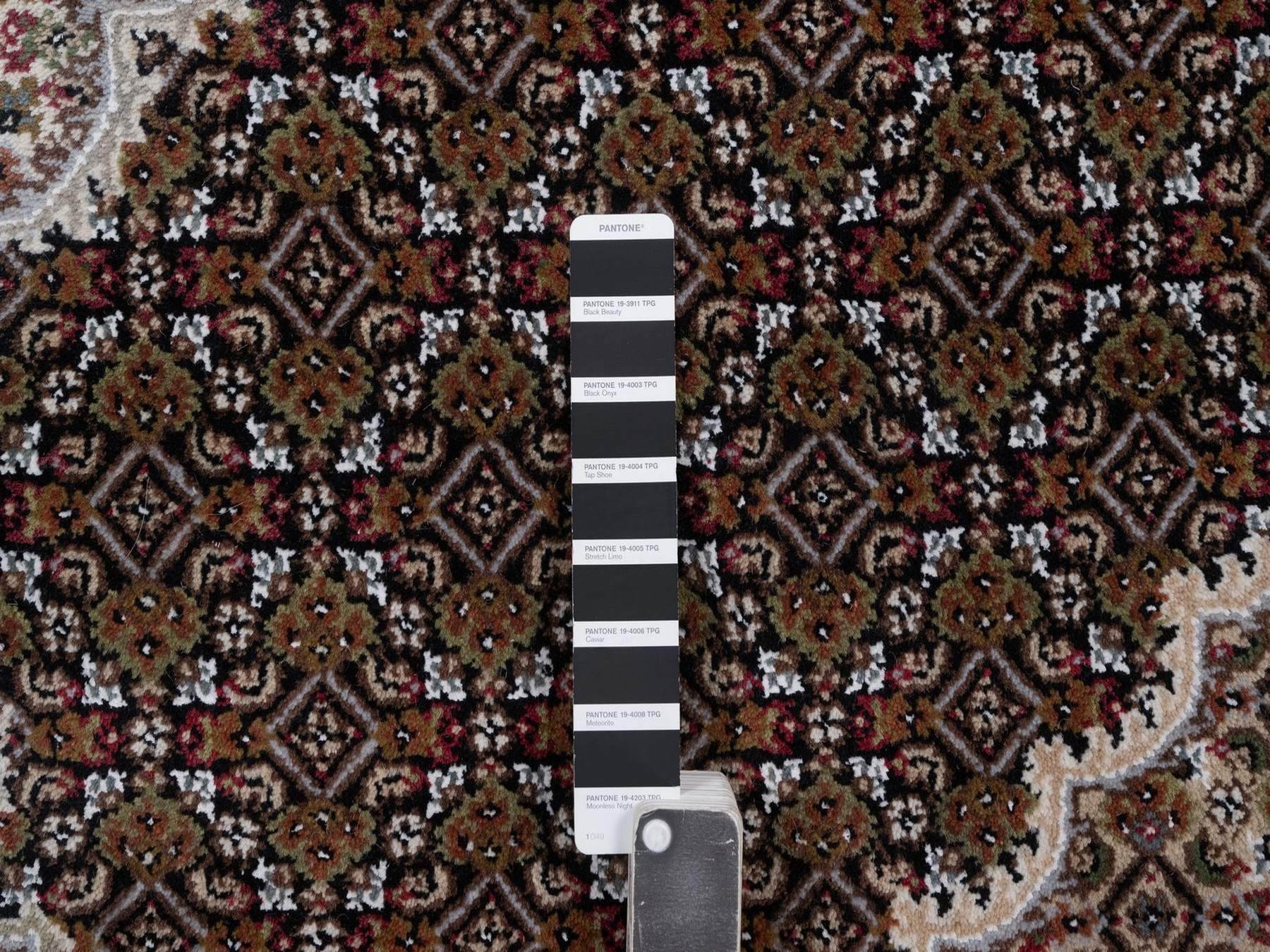 8'x10'2" Midnight Black, 175 KPSI, Tabriz Mahi with Fish Medallion Design, Hand Knotted, 100% Wool, Oriental Rug HR92698 - Image 7