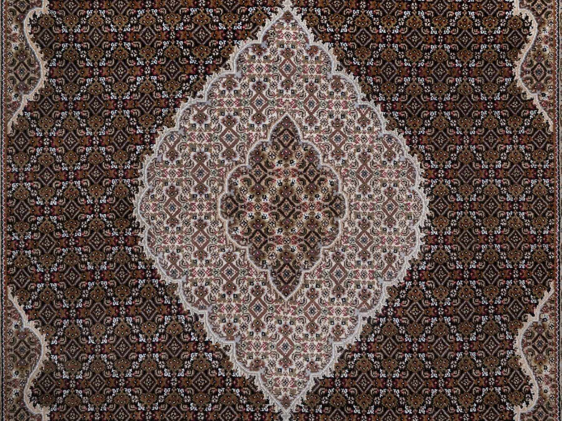 8'x10'2" Midnight Black, 175 KPSI, Tabriz Mahi with Fish Medallion Design, Hand Knotted, 100% Wool, Oriental Rug HR92698 - Image 8