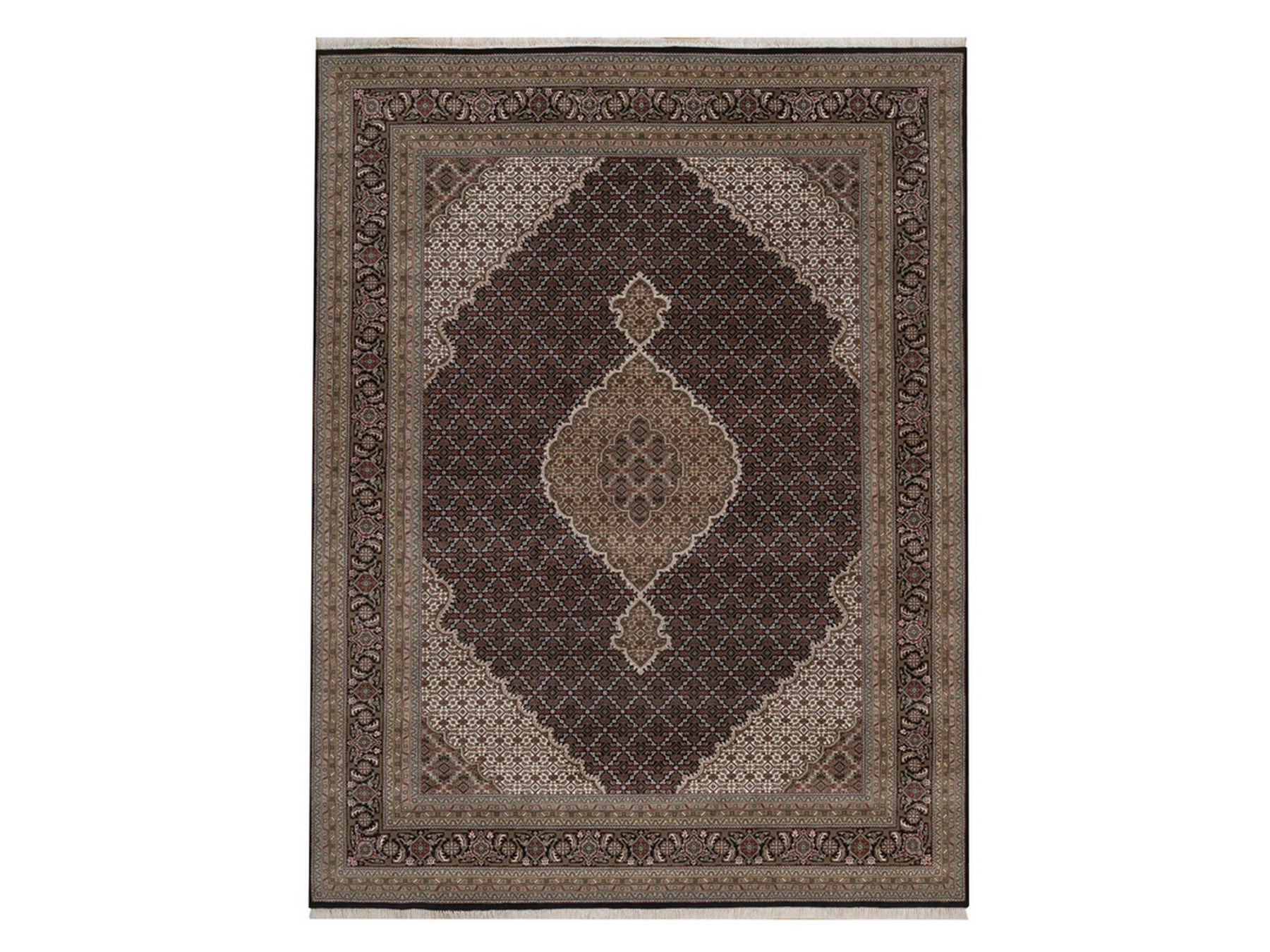 9'x12' Midnight Black, Hand Knotted, Tabriz Mahi with Fish Medallion Design, 100% Wool, 175 KPSI, Oriental Rug HR92700