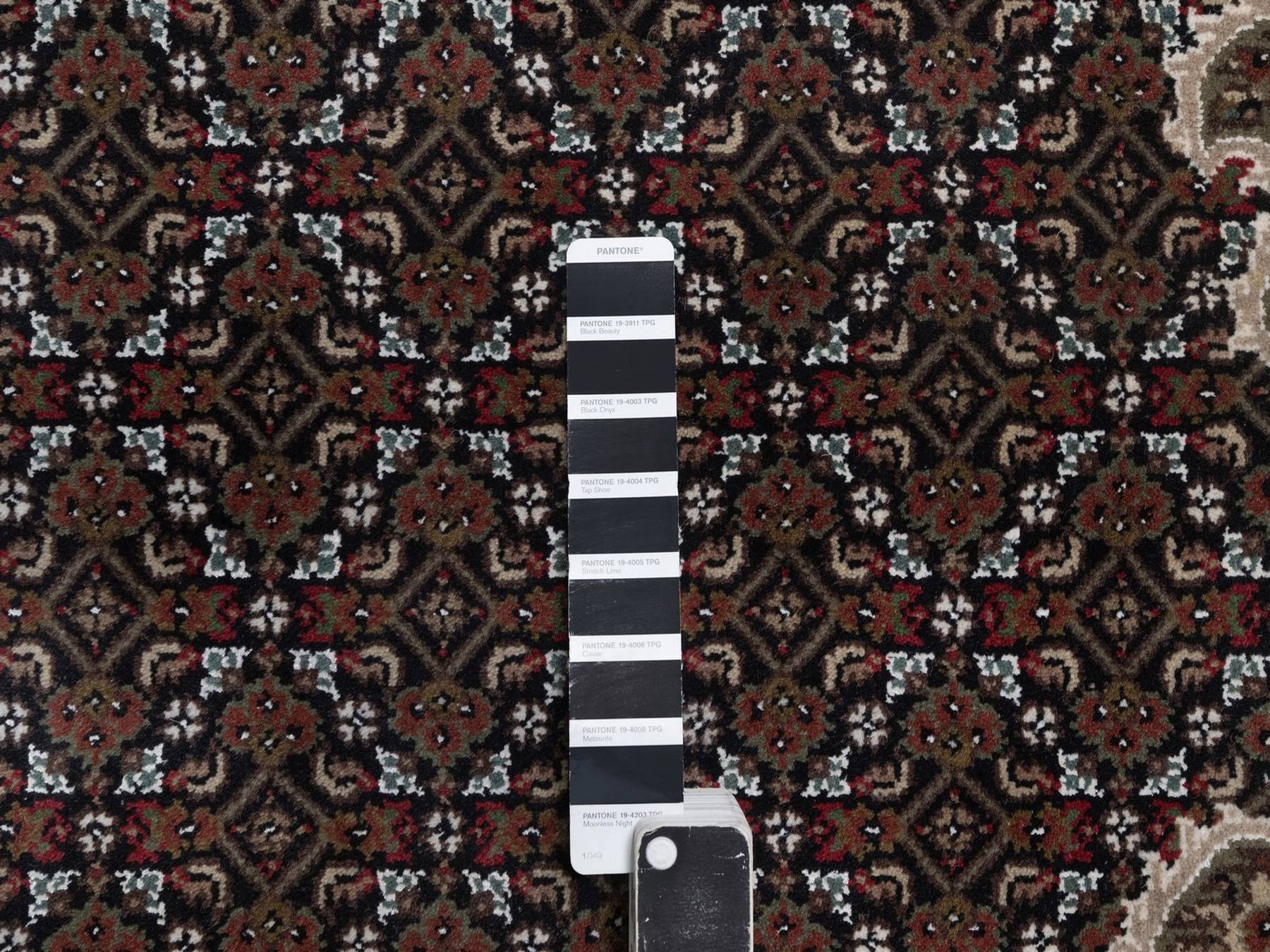 9'x12' Midnight Black, Hand Knotted, Tabriz Mahi with Fish Medallion Design, 100% Wool, 175 KPSI, Oriental Rug HR92700 - Image 7