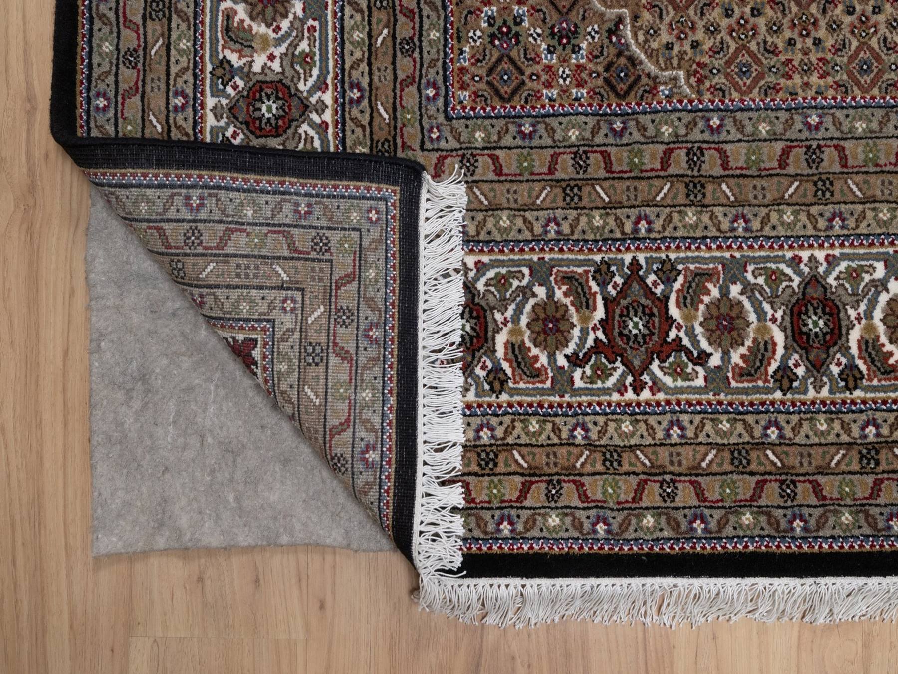 7'10"x10' Midnight Black, Tabriz Mahi with Fish Medallion Design, 175 KPSI, Hand Knotted, 100% Wool, Oriental Rug HR92701 - Image 4