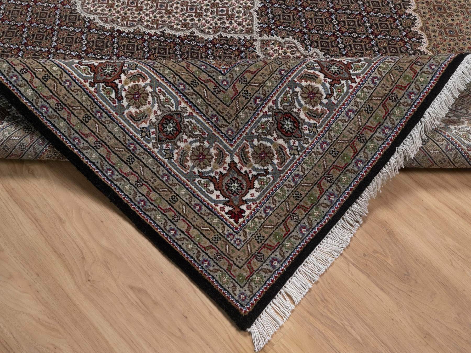 7'10"x10' Midnight Black, Tabriz Mahi with Fish Medallion Design, 175 KPSI, Hand Knotted, 100% Wool, Oriental Rug HR92701 - Image 6