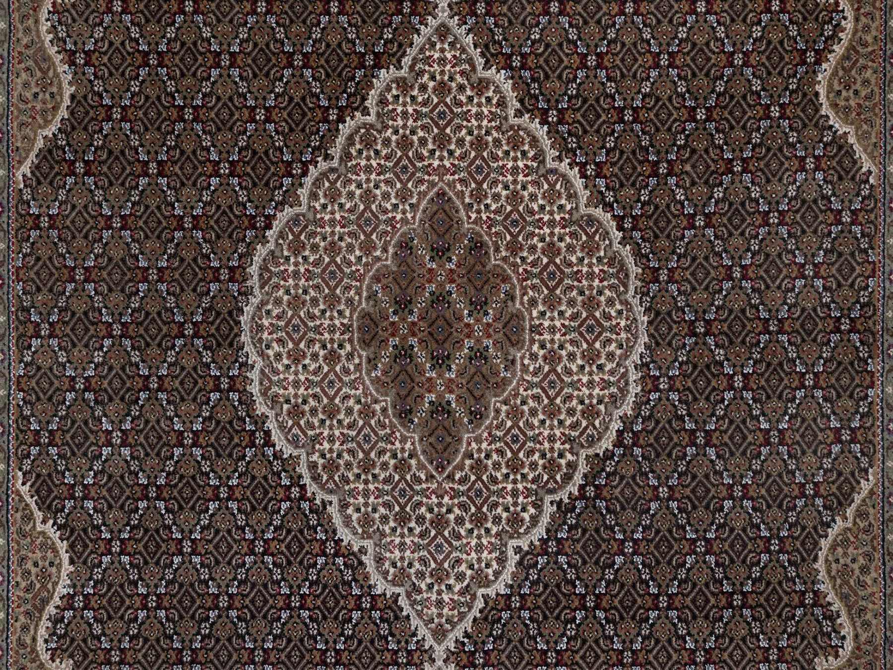 7'10"x10' Midnight Black, Tabriz Mahi with Fish Medallion Design, 175 KPSI, Hand Knotted, 100% Wool, Oriental Rug HR92701 - Image 8