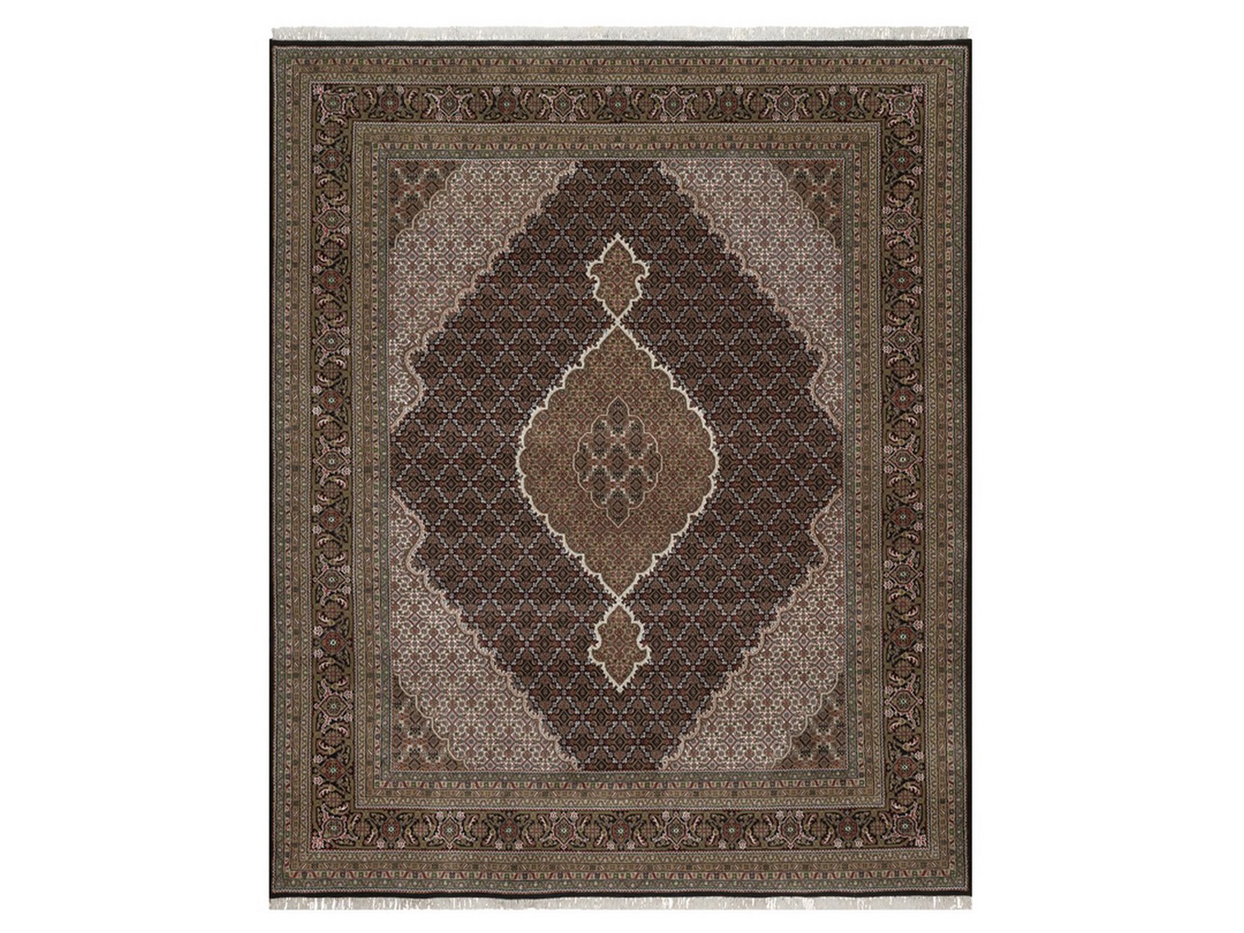 8'x10' Midnight Black, Tabriz Mahi with Fish Medallion Design, Hand Knotted, 100% Wool, 175 KPSI, Oriental Rug HR92703