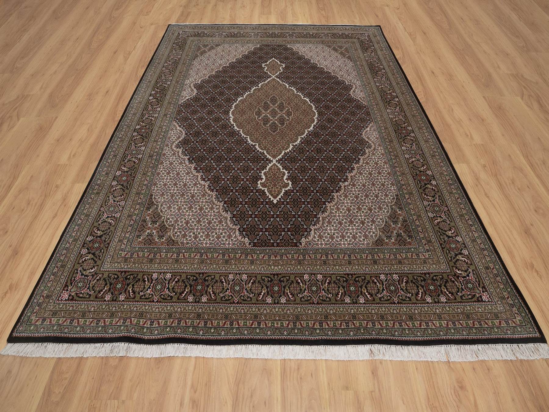 8'x10' Midnight Black, Tabriz Mahi with Fish Medallion Design, Hand Knotted, 100% Wool, 175 KPSI, Oriental Rug HR92703 - Image 2