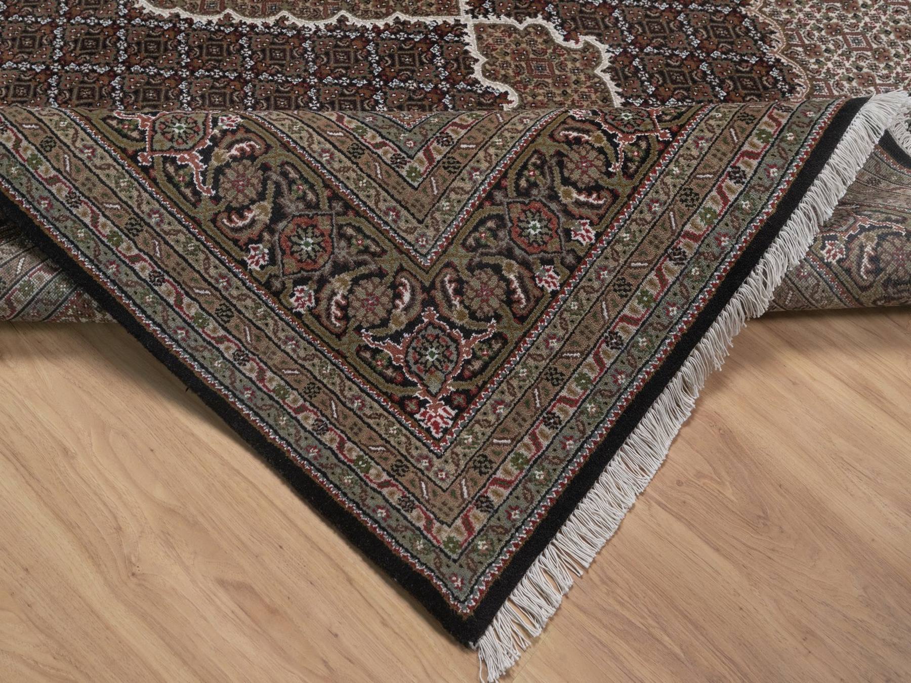 8'x10' Midnight Black, Tabriz Mahi with Fish Medallion Design, Hand Knotted, 100% Wool, 175 KPSI, Oriental Rug HR92703 - Image 6