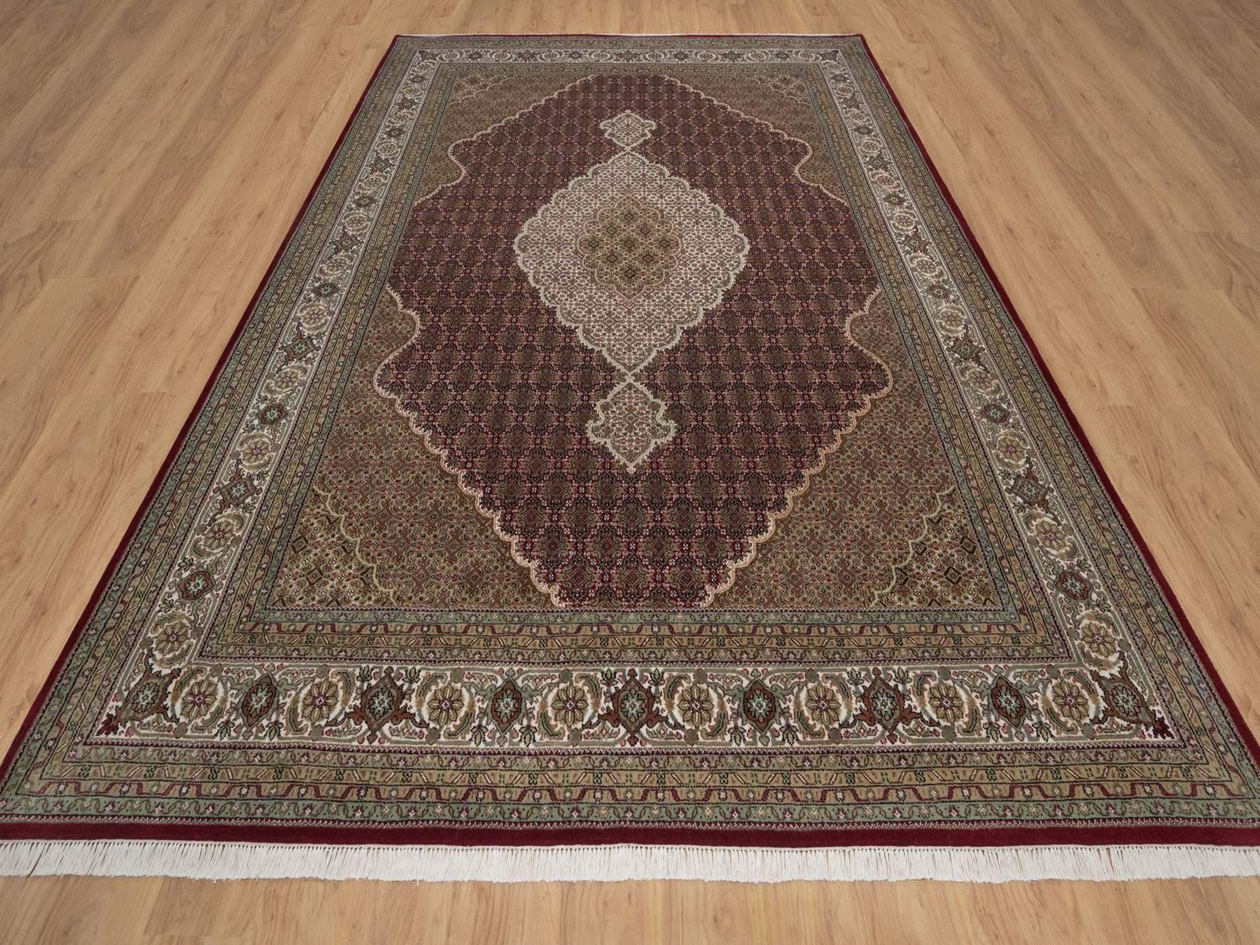 9'x12'2" Rhubarb Red, Tabriz Mahi with Fish Medallion Design, 100% Wool, Hand Knotted, 175 KPSI, Oriental Rug HR92704 - Image 2