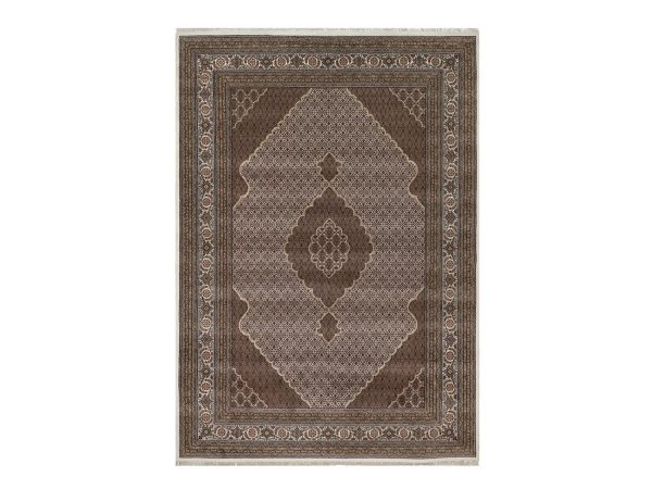 10'x14' Pearl White, Hand Knotted, Tabriz Mahi with Fish Medallion Design, 100% Wool, 175 KPSI, Oriental Rug HR92705