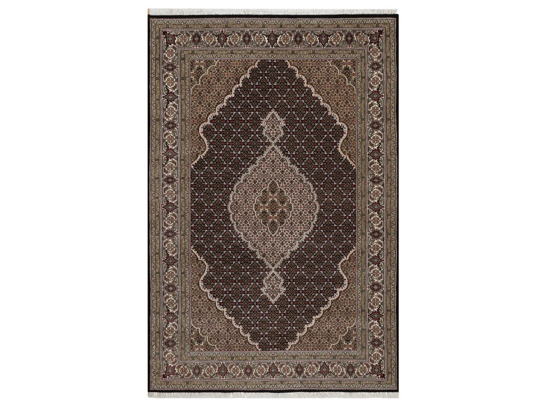 6'x9' Midnight Black, Tabriz Mahi with Fish Medallion Design, Hand Knotted, 175 KPSI, 100% Wool, Oriental Rug HR92707