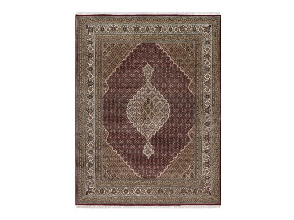 7'10"x10'3" Rhubarb Red, Tabriz Mahi with Fish Medallion Design, Hand Knotted, 100% Wool, 175 KPSI, Oriental Rug HR92708