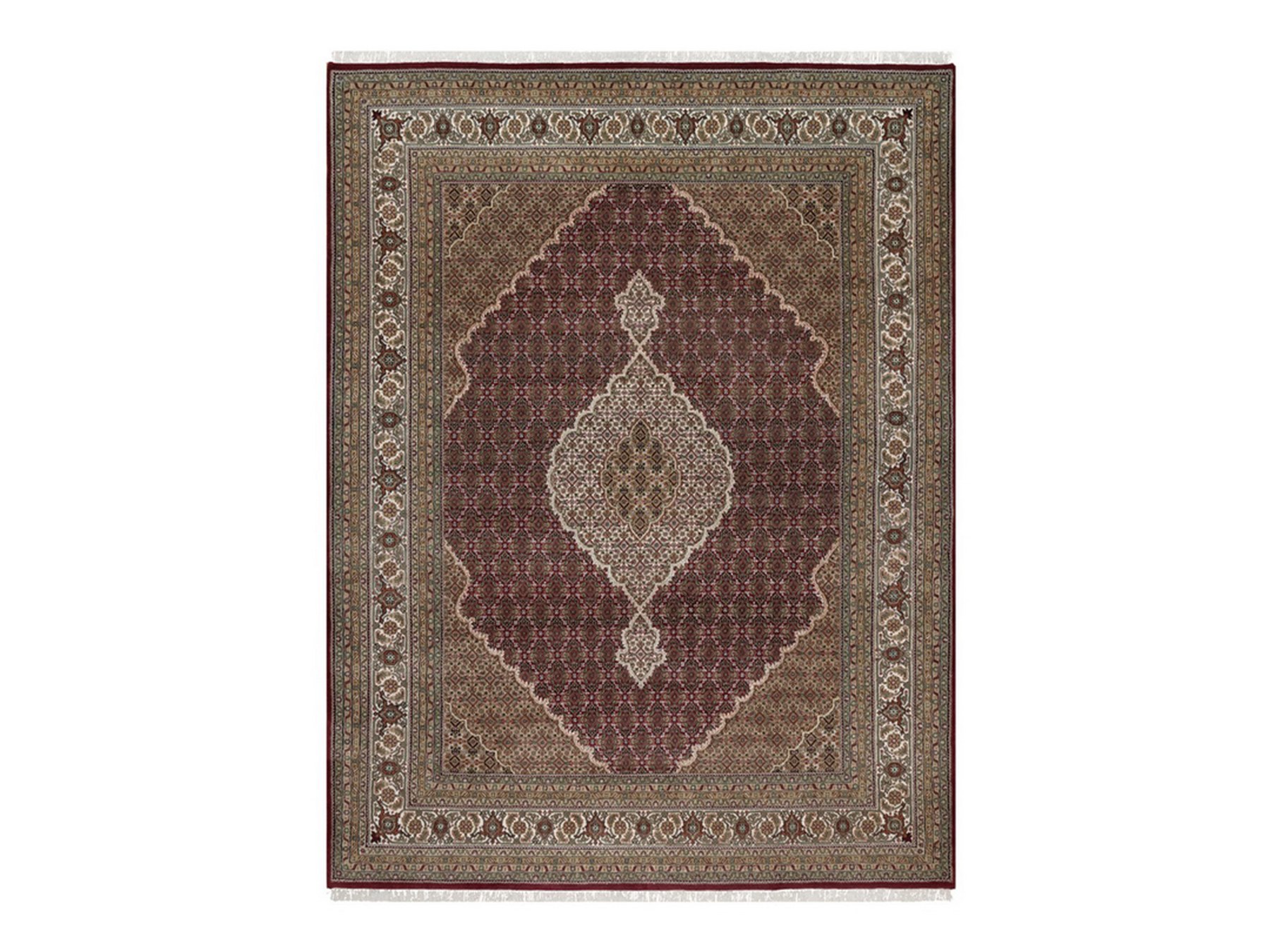 7'10"x10'3" Rhubarb Red, Tabriz Mahi with Fish Medallion Design, Hand Knotted, 100% Wool, 175 KPSI, Oriental Rug HR92708