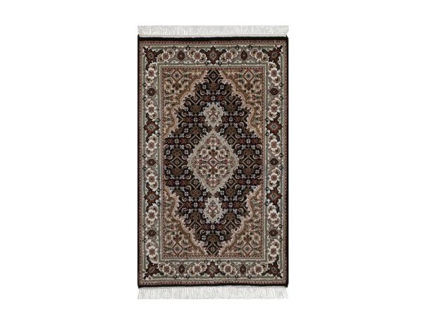2'x3' Midnight Black, Tabriz Mahi with Fish Medallion Design, 175 KPSI, Hand Knotted, 100% Wool, Sample, Mat, Oriental Rug HR92716