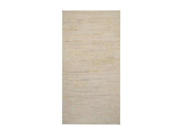 2'3"x4'5" Linen White, Modern, Plain Design, Lori Buft Gabbeh, Thick and Plush, Hand Knotted, Undyed Natural Wool, Sample, Mat, Oriental Rug HR92723