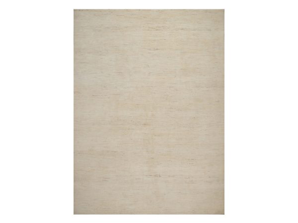 10'2"x14' Linen White, Modern, Plain Design, Lori Buft Gabbeh, Hand Knotted, Undyed Natural Wool, Thick and Plush, Oriental Rug HR92724